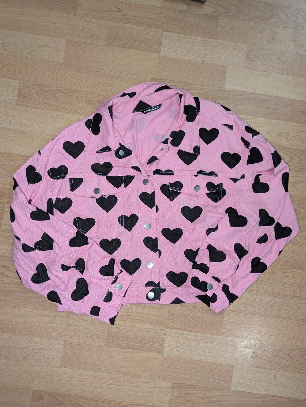 Pink Heart Cropped Denim Jacket